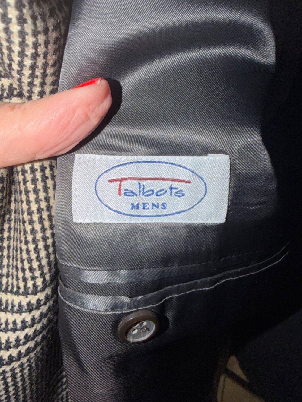Talbots Mens 44 Wool Cashmere Blend Houndstooth Plaid Blazer Jacket Sustainable - Picture 7 of 15
